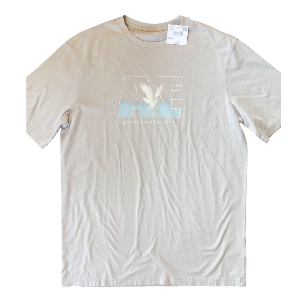 American Eagle Graphic Tee Men Medium Tall Tan AE Eagle Logo NWT